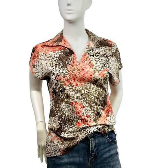 Mardi Modes New York ILGWU Vintage Floral Wide Collar Cap Sleeve Blouse USA - Picture 5 of 16